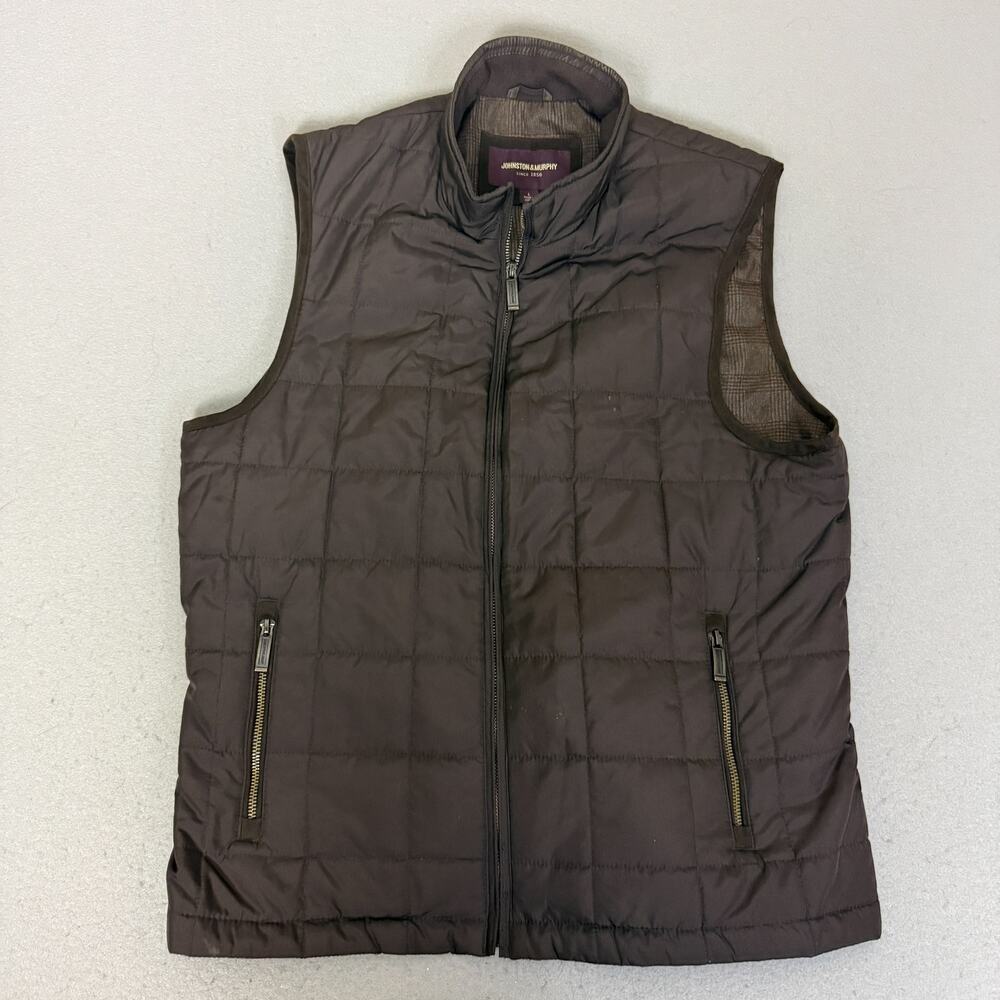 Johnston & Murphy Quilted Vest Mens Large Brown Full Zip Plaid Lined